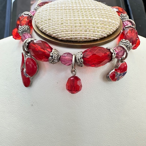 2/$15 Silver Tone & Red Bead Charm Bracelet. Red Hat Society charms. - Picture 8 of 11